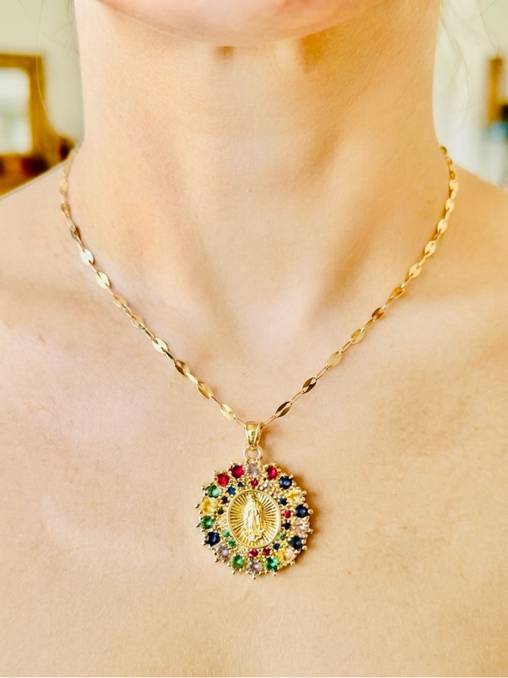 Our Lady of Guadalupe halo
medallion-16” eye link titanium
steal chain NIP